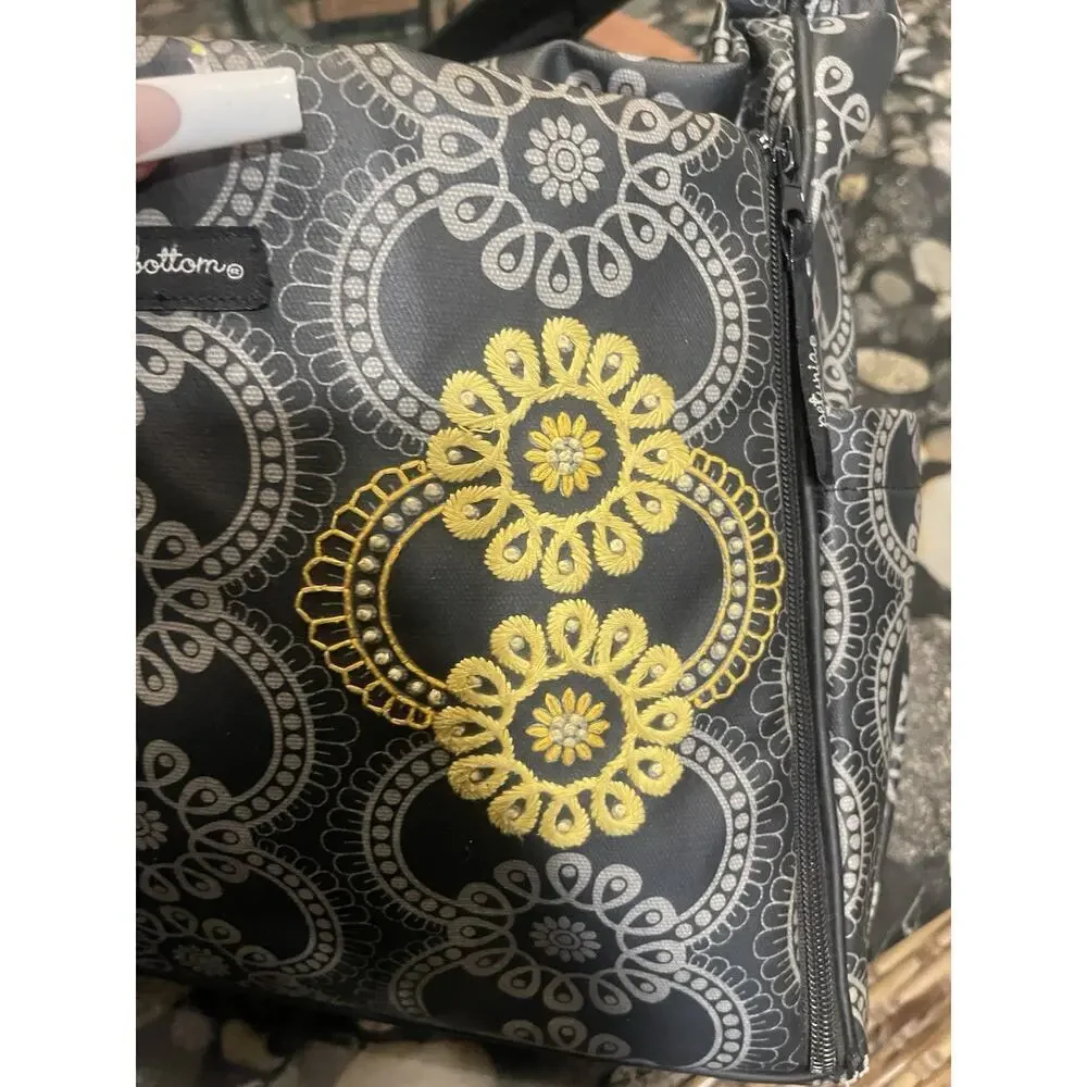 Petunia Pickle Bottom Boxy Backpack Diaper Bag Black Gray Yellow Embroidery​​​ - Picture 7 of 10